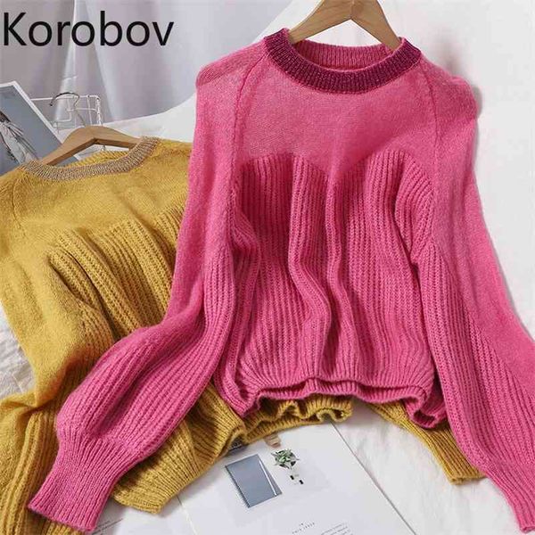 korobov new chic sweet sweaters korean long sleeve sweater autumn winter perspective knitted elegant sueter mujer 210430, White;black
korobov new chic sweet sweaters korean long sleeve sweater autumn winter perspective knitted elegant sueter mujer 210430, White;black