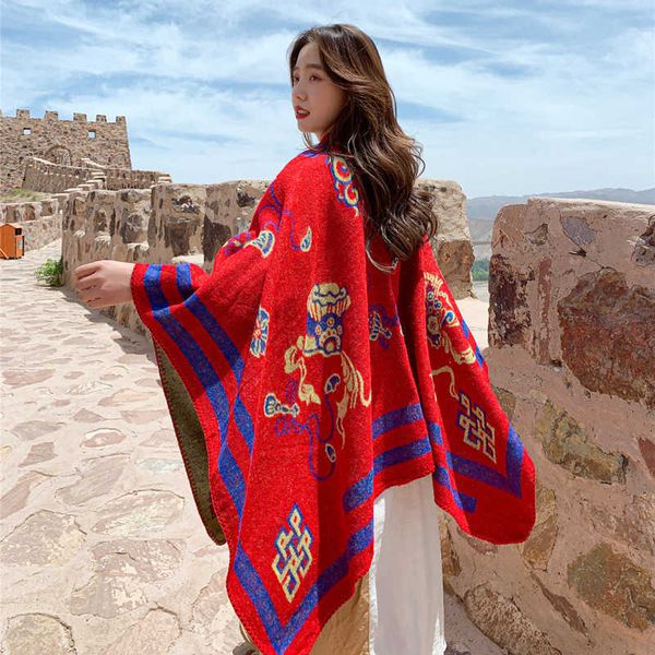 in autumn and winter, wear sunscreen hooded scarf, red national style knitted coat, travel po cloak, big shawl, female, Blue;gray
in autumn and winter, wear sunscreen hooded scarf, red national style knitted coat, travel po cloak, big shawl, female, Blue;gray