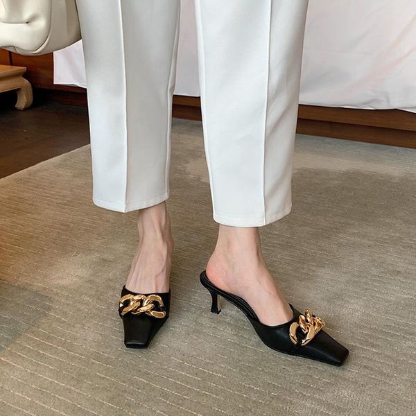 slippers fashion square toe women thin high heels metal chain design black/white slip on party pumps flip flops
slippers fashion square toe women thin high heels metal chain design black/white slip on party pumps flip flops