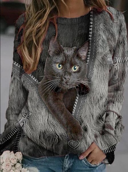 cat zipper print women t shirts o-neck shirt long sleeve casual woman tee plus size loose pullover streetwear women's t-shirt, White
cat zipper print women t shirts o-neck shirt long sleeve casual woman tee plus size loose pullover streetwear women's t-shirt, White