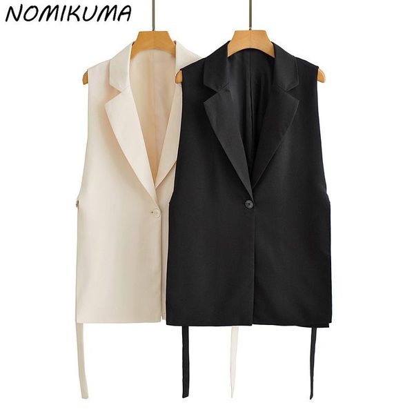 women's vests nomikuma elegant sleeveless notched collar vest coat causal 2021 woman jacket single button lace up fashion waistcoat 6k5, Black;white
women's vests nomikuma elegant sleeveless notched collar vest coat causal 2021 woman jacket single button lace up fashion waistcoat 6k5, Black;white