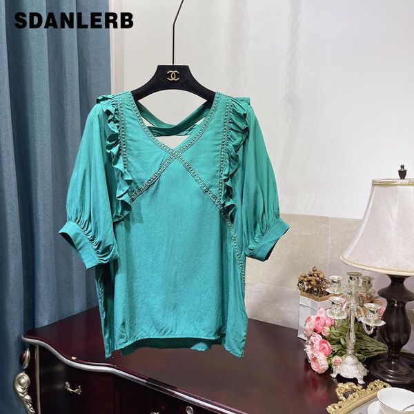 women's blouses & shirts korean style v-neck bat sleeved puff sleeve loose shirt women 's ruffles stitching clothes summer blusas, White
women's blouses & shirts korean style v-neck bat sleeved puff sleeve loose shirt women 's ruffles stitching clothes summer blusas, White