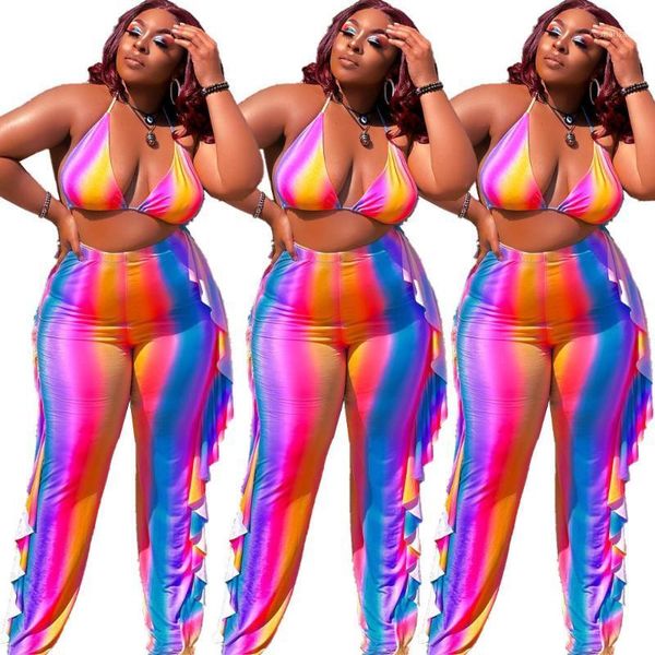 women's two piece pants shzq rainbow gradient color printing women clubwear pieces 2021 summer halter bra + ruffles high waist plus siz, White
women's two piece pants shzq rainbow gradient color printing women clubwear pieces 2021 summer halter bra + ruffles high waist plus siz, White