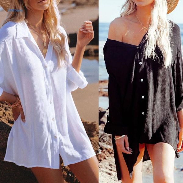 women's swimwear xx9d women summer roll-up long sleeve shirts solid color beach bikini cover-up button down side split loose blouse, White;black
women's swimwear xx9d women summer roll-up long sleeve shirts solid color beach bikini cover-up button down side split loose blouse, White;black