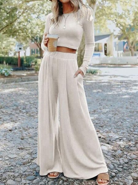 women's two piece pants women street style casual suits long sleeve solid crop wide leg set ensemble femme mujer conjunto femenino, White
women's two piece pants women street style casual suits long sleeve solid crop wide leg set ensemble femme mujer conjunto femenino, White