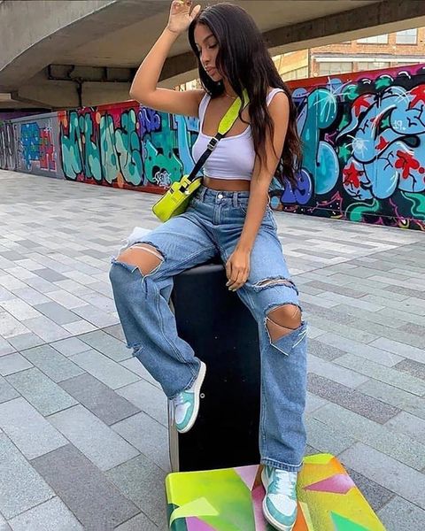 women's jeans fashion street casual women vintage distressed bleach wash hole high wasit lady loose straight, Blue
women's jeans fashion street casual women vintage distressed bleach wash hole high wasit lady loose straight, Blue