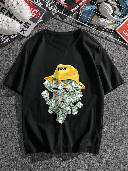 men hat & dollars print tee j3oo#, White;black