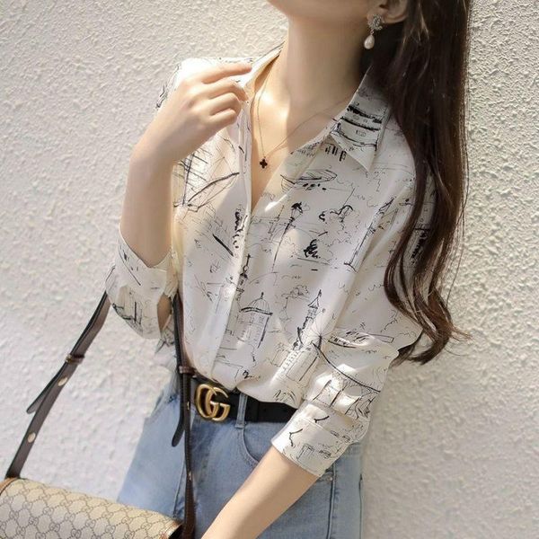 shirt women's long-sleeved printed spring chiffon korean temperament wild loose bottoming blouses & shirts, White
shirt women's long-sleeved printed spring chiffon korean temperament wild loose bottoming blouses & shirts, White