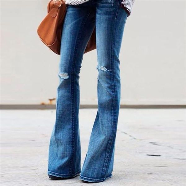 women's jeans fashion ripped for women slim vintage high elastic denim hole female plus size mid waist stretch flare pants e15, Blue
women's jeans fashion ripped for women slim vintage high elastic denim hole female plus size mid waist stretch flare pants e15, Blue