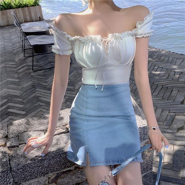 women's t-shirt woman tshirts 2021 sleeve lace short knitted crop mujer camisetas, White
women's t-shirt woman tshirts 2021 sleeve lace short knitted crop mujer camisetas, White