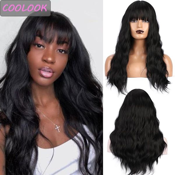 synthetic wigs body wave women's with bangs water 24 inch long natural wavy cosplay wig heat resistant fibre fake hair, Black
synthetic wigs body wave women's with bangs water 24 inch long natural wavy cosplay wig heat resistant fibre fake hair, Black