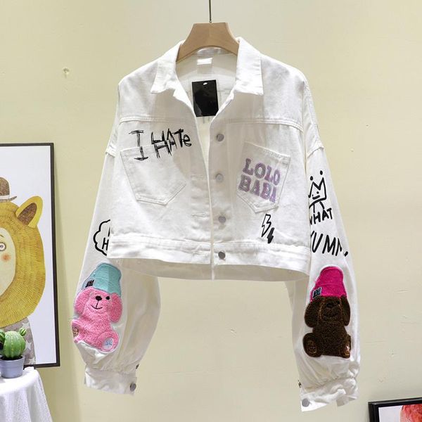 women's jackets chaqueta mujer sequins letters print women casual white cartoon denim jacket short coat autumn fashion loose jean femal, Black;brown
women's jackets chaqueta mujer sequins letters print women casual white cartoon denim jacket short coat autumn fashion loose jean femal, Black;brown