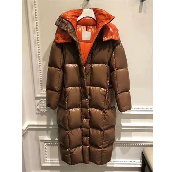 2021 mongolian new down jacket women's knee length bread thickened warm 90 white duck, Black