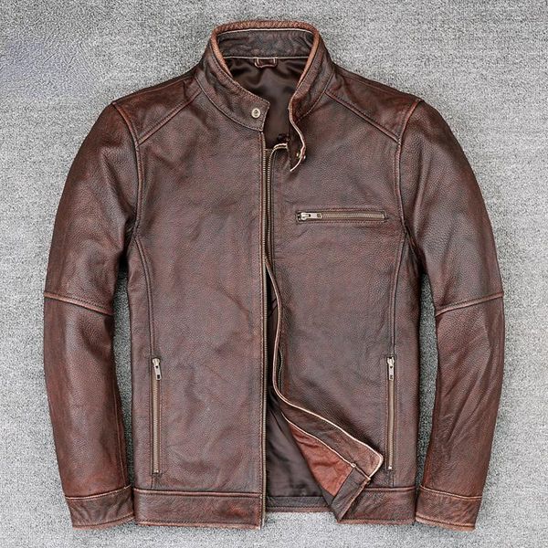 men's leather & faux vintage cowhide coat 100% genuine jacket men spring autumn 2021 short casual male jackets jaqueta masculina gxy905, Black
men's leather & faux vintage cowhide coat 100% genuine jacket men spring autumn 2021 short casual male jackets jaqueta masculina gxy905, Black