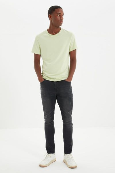 men's jeans trendyol male tapared skinny harrow destroylu tmnaw22je0501, Blue