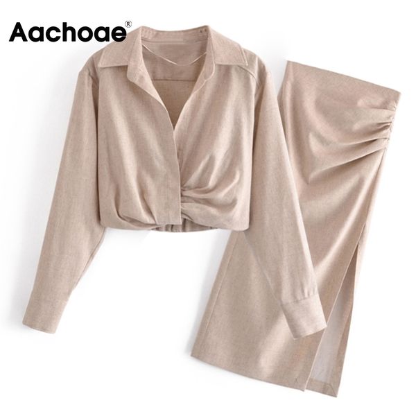 aachoae solid color elegant 2 piece set women long sleeve cropped blouse split midi skirt female chic pleated outfits 210413, White
aachoae solid color elegant 2 piece set women long sleeve cropped blouse split midi skirt female chic pleated outfits 210413, White