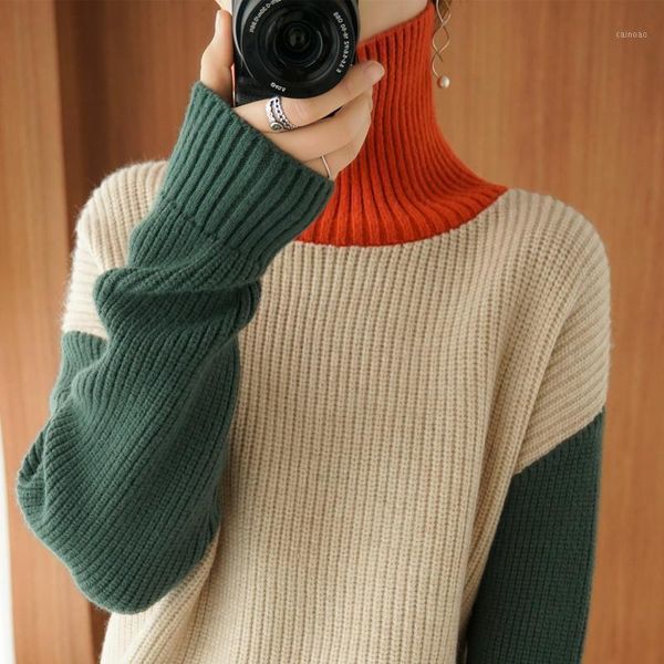 women autumn winter vintage patchwork sweater lady turtleneck long sleeve pullover female slim oversize knitted jumper e196 women's swe, White;black
women autumn winter vintage patchwork sweater lady turtleneck long sleeve pullover female slim oversize knitted jumper e196 women's swe, White;black
