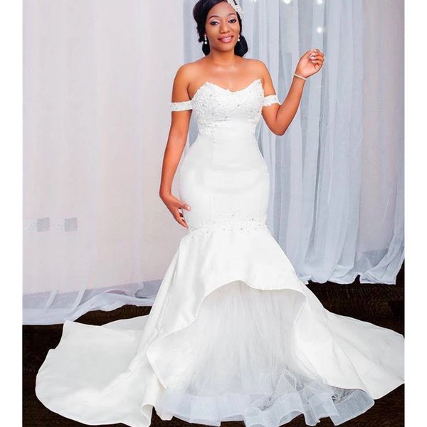 off the shoulder mermaid wedding dress zipper back soft tulle with floral applique beading bridal gowns, White
off the shoulder mermaid wedding dress zipper back soft tulle with floral applique beading bridal gowns, White