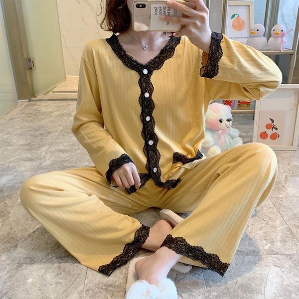 women's sleepwear pajamas for women spring and autumn princess style yellow pure cotton long sleeve suit 2021 student winter plus size, Black;red
women's sleepwear pajamas for women spring and autumn princess style yellow pure cotton long sleeve suit 2021 student winter plus size, Black;red