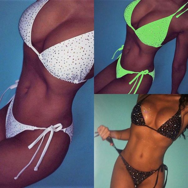 women's swimwear swimsuit women shiny crystal rhinestone high waist bikini set push up hollow out bandage halter bathing suit, White;black
women's swimwear swimsuit women shiny crystal rhinestone high waist bikini set push up hollow out bandage halter bathing suit, White;black
