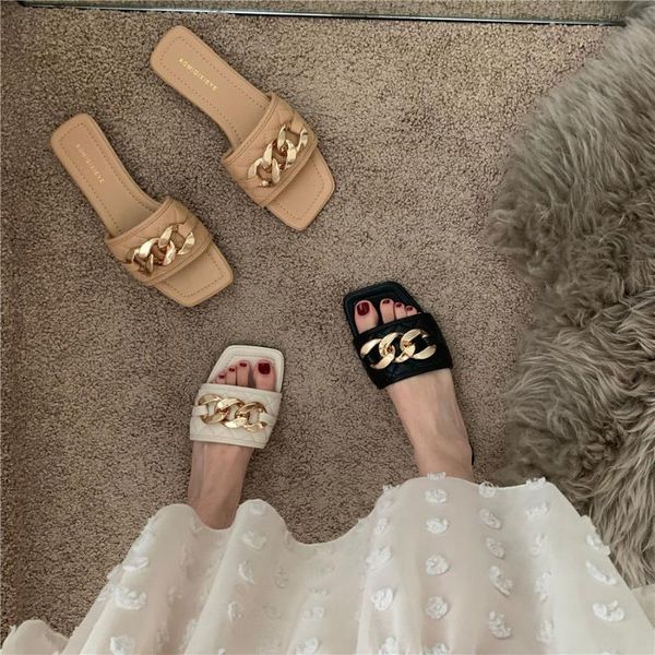 slippers sondr 2021 summer women fashion metal chain decoration flat heel peep toe sandal all-match beach outdoor slides, Black
slippers sondr 2021 summer women fashion metal chain decoration flat heel peep toe sandal all-match beach outdoor slides, Black