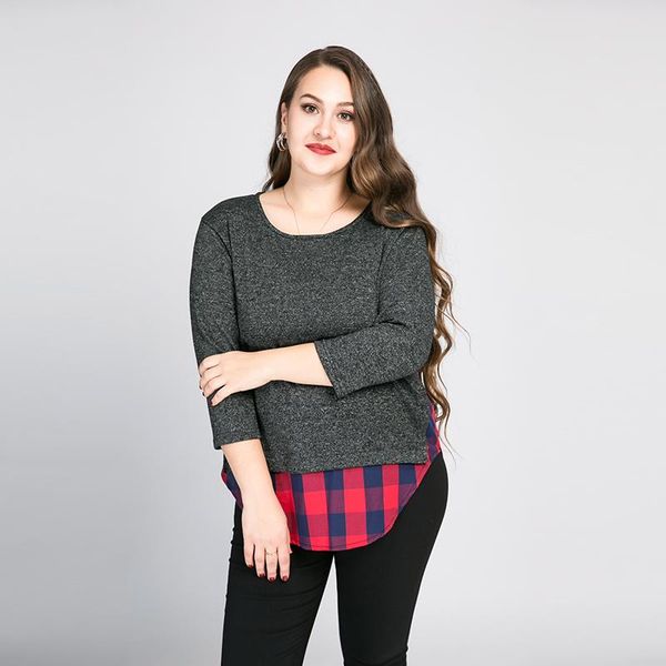 plus size t-shirt womens plaid hem blocked casual blouse female round neck quarters sleeve gray knit elegant spring autumn tee 6xl, Black
plus size t-shirt womens plaid hem blocked casual blouse female round neck quarters sleeve gray knit elegant spring autumn tee 6xl, Black