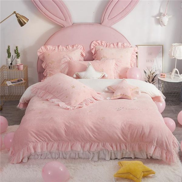 bedding sets luxury plush cute star embroidery bed set ruffles girls pink yellow duvet cover sheet pillowcases velvet fleece warm soft
bedding sets luxury plush cute star embroidery bed set ruffles girls pink yellow duvet cover sheet pillowcases velvet fleece warm soft
