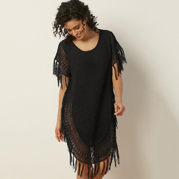 women's swimwear black loose tassel vestidos cover up summer o-neck short sleeve hollow out swimming beach wear asymmetrical mini dress, White;black
women's swimwear black loose tassel vestidos cover up summer o-neck short sleeve hollow out swimming beach wear asymmetrical mini dress, White;black