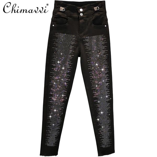 black jeans women's 2021 spring cotton elastic high waist slim fit heavy embroidery drilling skinny denim trousers, Blue
black jeans women's 2021 spring cotton elastic high waist slim fit heavy embroidery drilling skinny denim trousers, Blue