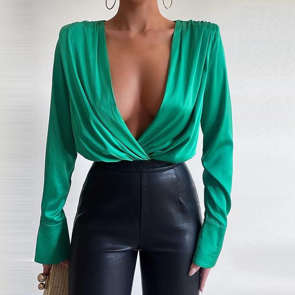 women's blouses & shirts 2021 office wear deep v neck blouse women green solid color long sleeve slim offical folds female fashion aut, White
women's blouses & shirts 2021 office wear deep v neck blouse women green solid color long sleeve slim offical folds female fashion aut, White