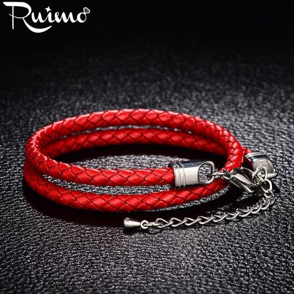 charm bracelets ruimo trendy red double braided leather women bracelet with 316l stainless steel 5cm extended chain bangle male jewelry, Golden;silver
charm bracelets ruimo trendy red double braided leather women bracelet with 316l stainless steel 5cm extended chain bangle male jewelry, Golden;silver