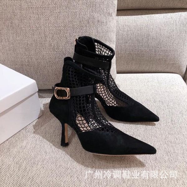 thin high-heeled short boots autumn winter pointed breathable belt buckle back zipper summer high-heeled mesh boots, Black
thin high-heeled short boots autumn winter pointed breathable belt buckle back zipper summer high-heeled mesh boots, Black