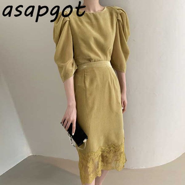 asapgot korean chic vintage yellow round neck puff sleeve shirts women slim high waist lace stitching slit skirt casual 210429, White
asapgot korean chic vintage yellow round neck puff sleeve shirts women slim high waist lace stitching slit skirt casual 210429, White