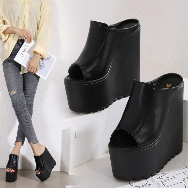 slippers 16 cm slope heel platform outdoor wear high heels fashion sandals and women, Black
slippers 16 cm slope heel platform outdoor wear high heels fashion sandals and women, Black