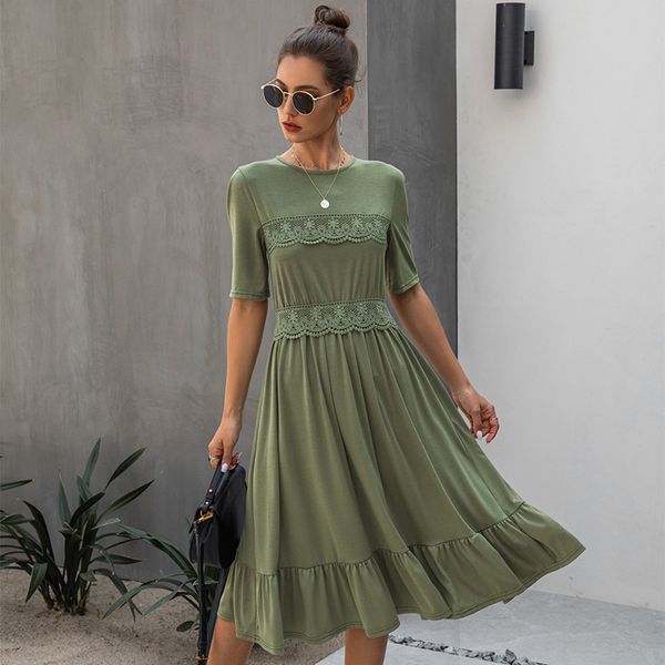 spring summer women's elegant stitching lace 2021 new ladies o-neck solid high waist knee-length dress, Black;gray
spring summer women's elegant stitching lace 2021 new ladies o-neck solid high waist knee-length dress, Black;gray