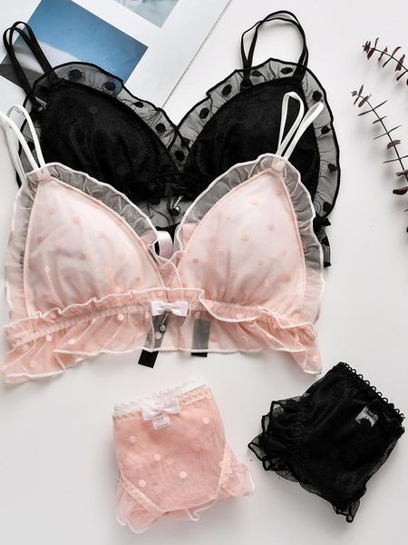 bras sets cute dots girls women's bra & panties set ruffles trim mesh wiresoft underwear sleep intimates kawaii lolita, Red;black
bras sets cute dots girls women's bra & panties set ruffles trim mesh wiresoft underwear sleep intimates kawaii lolita, Red;black