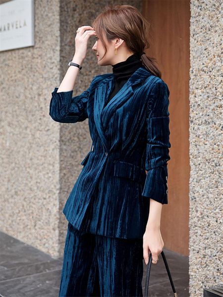 women's two piece pants autumn and winter high-quality peacock blue striped velvet suit slim elegant blazer set for women ol 2 m1123, White
women's two piece pants autumn and winter high-quality peacock blue striped velvet suit slim elegant blazer set for women ol 2 m1123, White