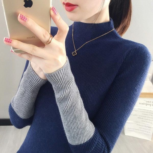women's sweaters 2021 spring autumn fashion korean women knitted mock neck sweater casual soft jumper stretch pullover bottoming clothe, White;black
women's sweaters 2021 spring autumn fashion korean women knitted mock neck sweater casual soft jumper stretch pullover bottoming clothe, White;black