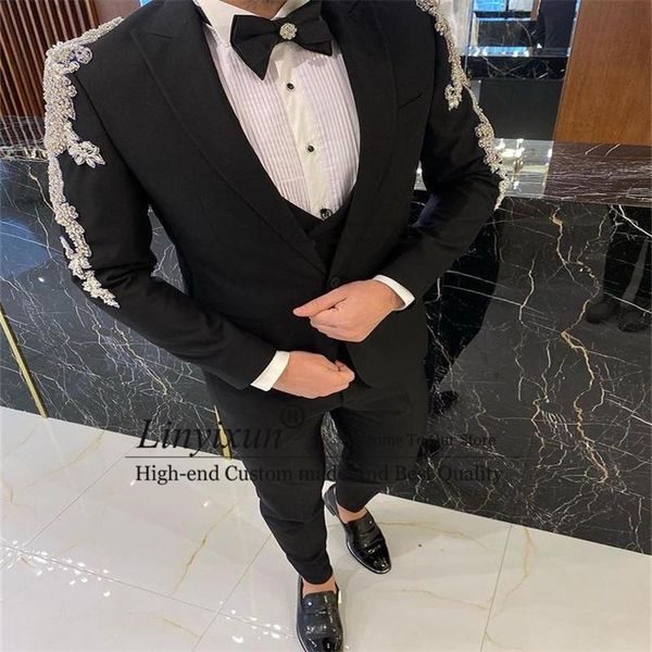 men's suits & blazers classic black slim fit crystal beads 3 pieces wedding tuxedos peaked lapel business blazer set jacket pants, White;black
men's suits & blazers classic black slim fit crystal beads 3 pieces wedding tuxedos peaked lapel business blazer set jacket pants, White;black