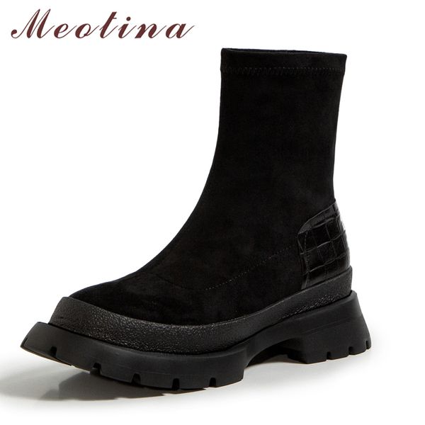 real leather platform mid heel ankle boots women shoes round toe chunky heels slip on stretch short black autumn 210517
real leather platform mid heel ankle boots women shoes round toe chunky heels slip on stretch short black autumn 210517