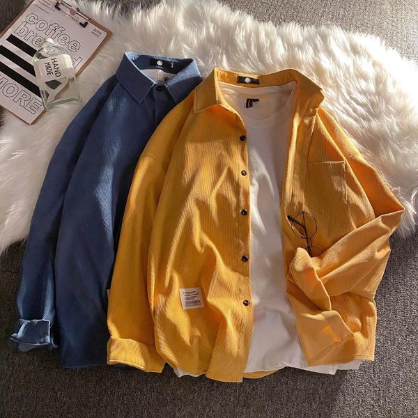 men's casual shirts men spring and autumn fashion japan style vintage slim fit corduroy shirt male blue yellow solid color clothing, White;black
men's casual shirts men spring and autumn fashion japan style vintage slim fit corduroy shirt male blue yellow solid color clothing, White;black