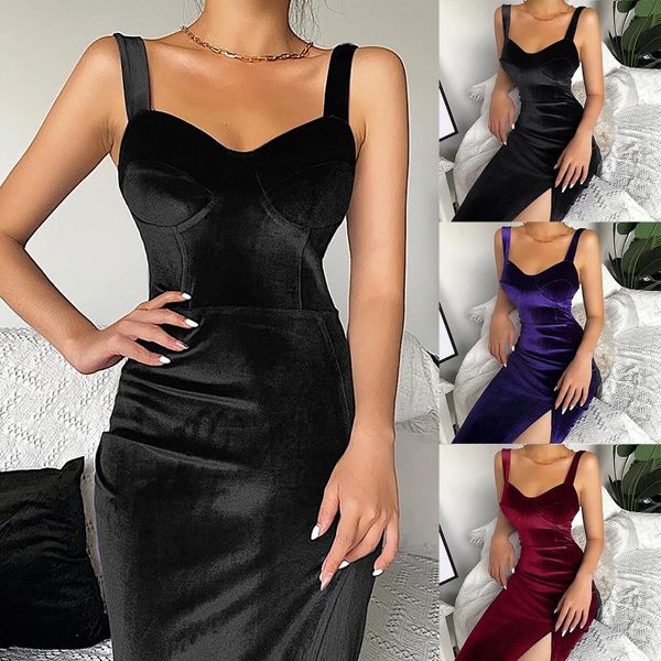 casual dresses elegant party women's solid color shoulder strap open back temperament slim split dress robe, Black;gray
casual dresses elegant party women's solid color shoulder strap open back temperament slim split dress robe, Black;gray