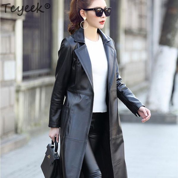 women's leather & faux tcyeek genuine jackets women long trench coat natural sheepskin female korean spring autumn clothes 2021 lwl1455, Black
women's leather & faux tcyeek genuine jackets women long trench coat natural sheepskin female korean spring autumn clothes 2021 lwl1455, Black