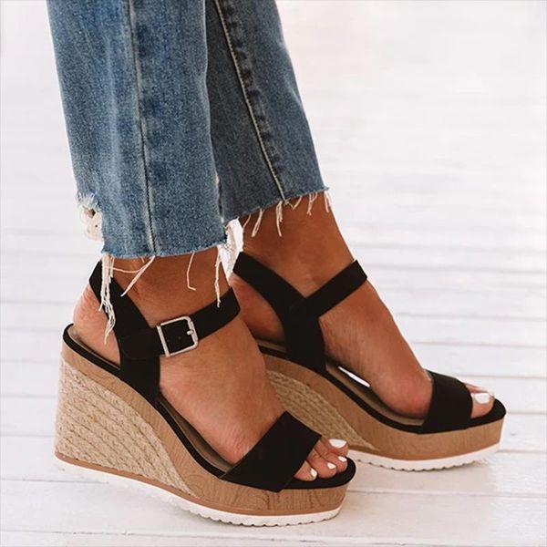 women shoes platform sandals peep toe high wedges heel ankle buckles sandalia espadrilles female, Black
women shoes platform sandals peep toe high wedges heel ankle buckles sandalia espadrilles female, Black