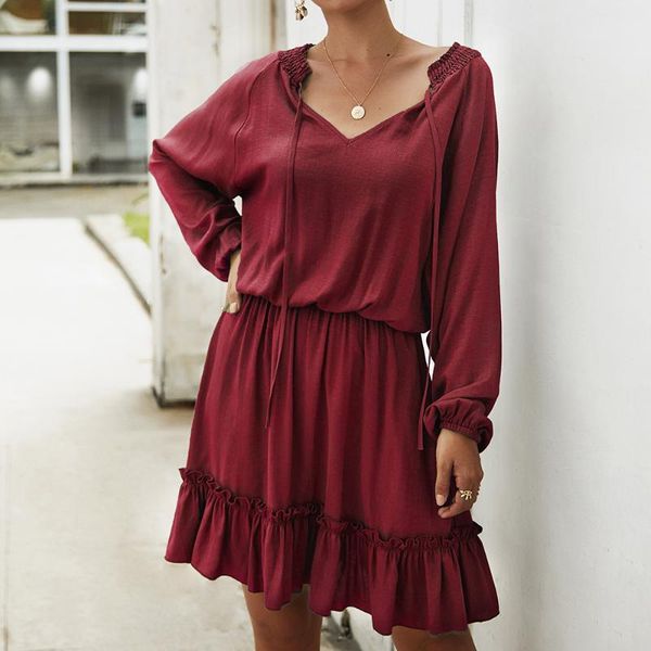 women dresses autumn 2021 solid boho beach dress ruffle short sleeve a line mini vestido mujer casual, Black;gray
women dresses autumn 2021 solid boho beach dress ruffle short sleeve a line mini vestido mujer casual, Black;gray