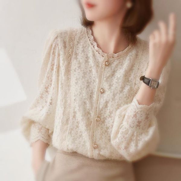 women's blouses & shirts shirt autumn and winter bubble sleeve lace top, White
women's blouses & shirts shirt autumn and winter bubble sleeve lace top, White