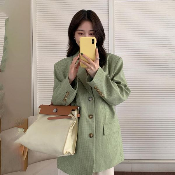 women's suits & blazers korean retro loose green lattice suit coat fashion casual feminino long women casaco chaquetas mujer, White;black
women's suits & blazers korean retro loose green lattice suit coat fashion casual feminino long women casaco chaquetas mujer, White;black