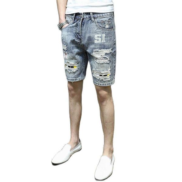 men's jeans denim shorts streetwear hip hop ripped hole trousers youth hair stylist trendy personality ragged beggar short, Blue
men's jeans denim shorts streetwear hip hop ripped hole trousers youth hair stylist trendy personality ragged beggar short, Blue
