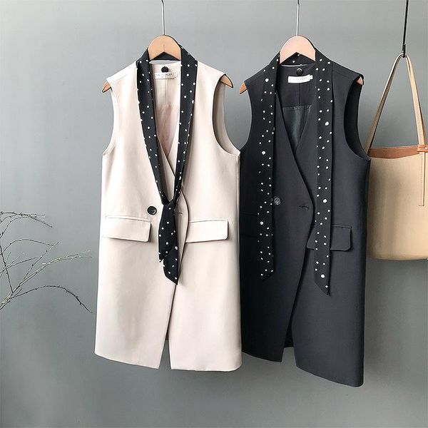 spring korean women long vest slim with scarves single button solid waistcoat female thin suit sleeveless coat women's vests, Black;white
spring korean women long vest slim with scarves single button solid waistcoat female thin suit sleeveless coat women's vests, Black;white