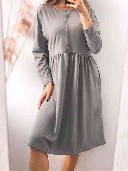 women new casual mid-calf dress solid o-neck long sleeve buttons loose a-line soft streetwear elegant vintage party dress autumn 210412, Black;gray
women new casual mid-calf dress solid o-neck long sleeve buttons loose a-line soft streetwear elegant vintage party dress autumn 210412, Black;gray
